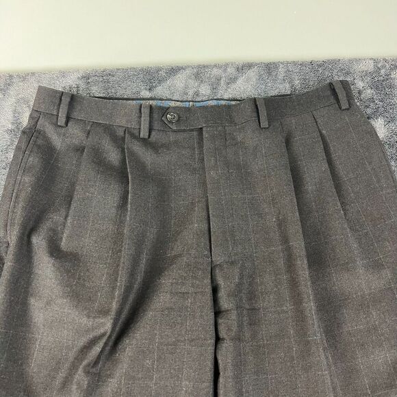 Lauren Ralph Lauren 100% Wool Plaid Cuffed Pants Men's 36X30 Gray Pleated - Picture 2 of 15